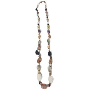 Vintage Mixed Natural Polished Stones Beaded Necklace Long